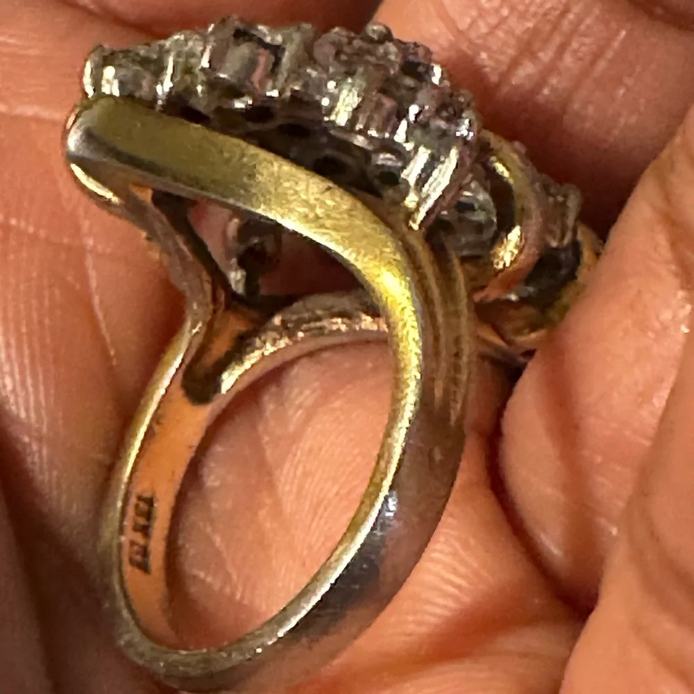 Vintage 18k yellow gold diamond cluster ring w/diamond set in white gold cluster - Picture 8 of 13